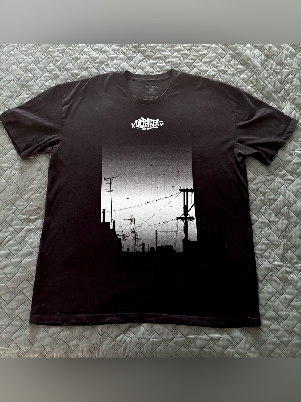 Dephect Brand- Black Graphic Crewneck T-Shirt with Urban Silhouette